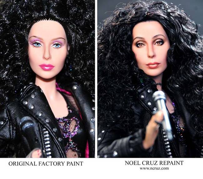 Cher may be one of the most recognizable pop stars in history, but this doll certainly doesn't show it. Cruz's work gave Cher her famous features back.