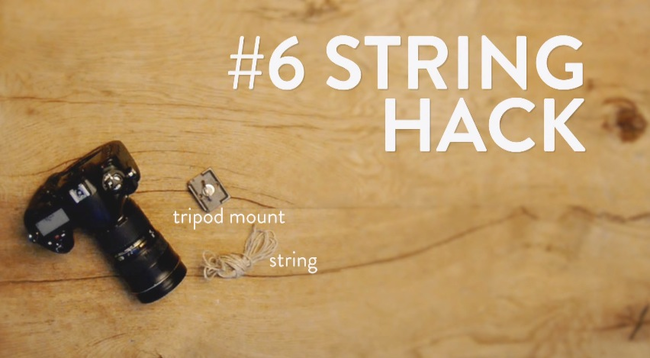 Tie the string to your tripod mount, making sure the string is long enough to reach your feet while you shoot and...