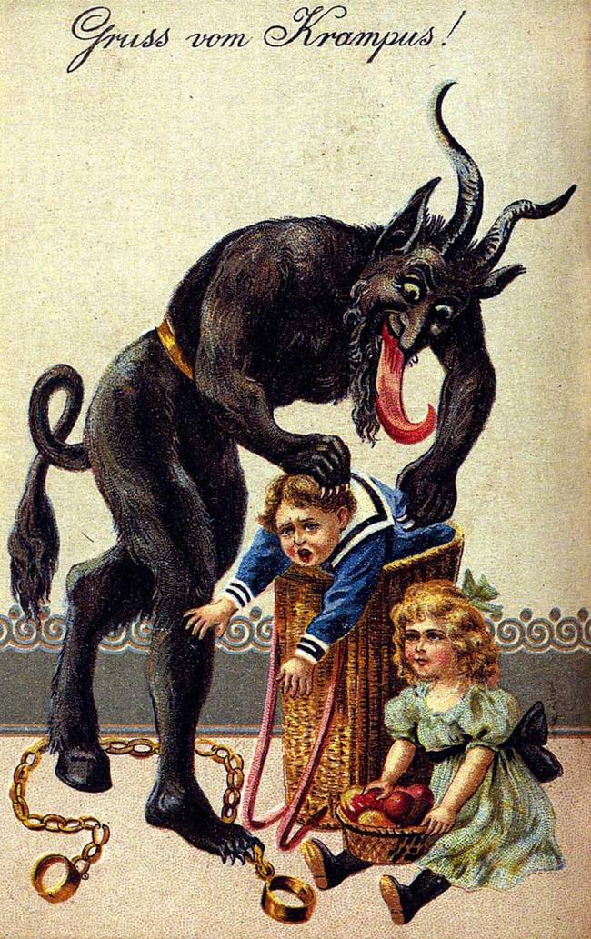 In Germany and much of eastern Europe Krampus comes to visit the homes of misbehaving children on the eve of St. Nicholas Day during the first week of December.