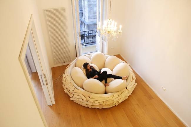 The egg pillows can be arranged for optimal lounging comfort.