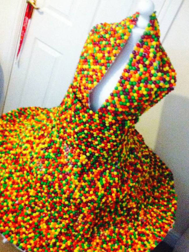 It took over 145 bags of the candy to complete the dress.