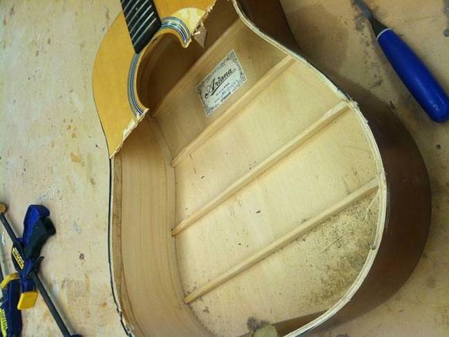 Once the face is removed, measure the depth and width of the guitar for your shelves.