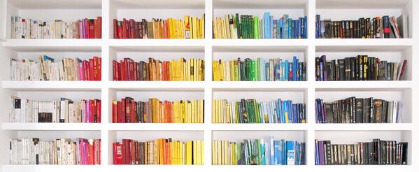 17. A color-coded rainbow bookshelf.