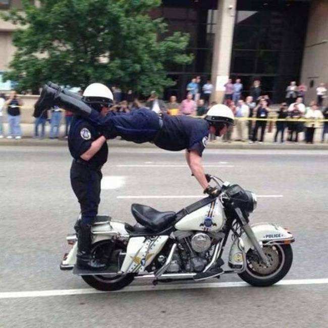 8.) Performing some dangerous police acrobatics.