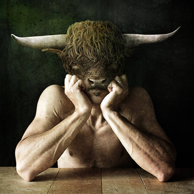 A bison-man deep in thought. Dark, evil, demonic thought.