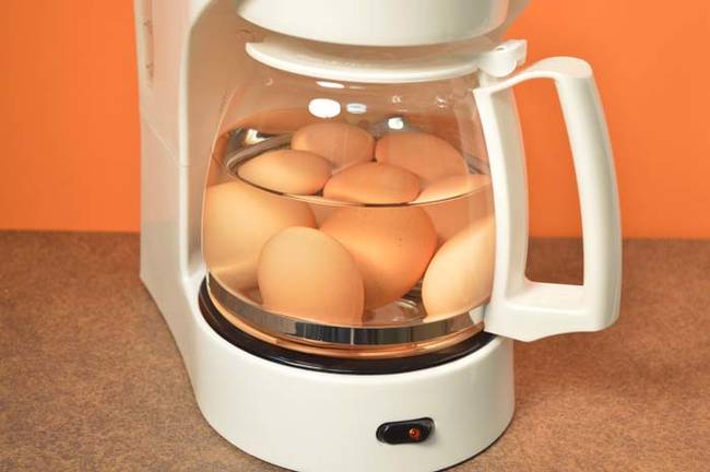 If you don't have time to boil water, you can make hard boiled eggs in your coffee pot in a pinch.