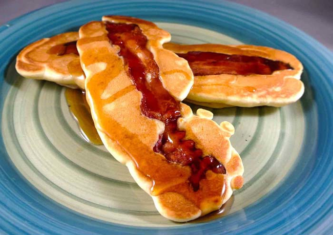 19.) Dip your cooked bacon in pancake batter, then make those pancakes. You'll be in heaven.