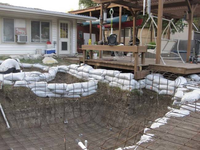 He set the foundation for the pool with rebar.