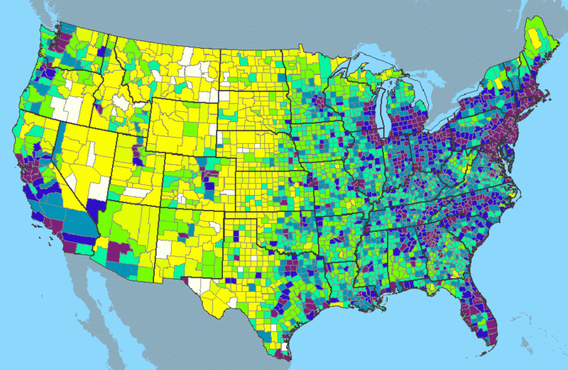 79 percent live in an urban area. Population density is higher in the east.