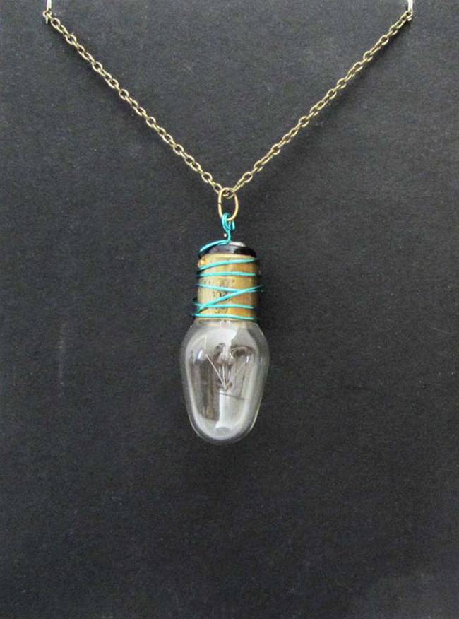 Instead of throwing away a burnt-out lightbulb, turn it into a quirky necklace.