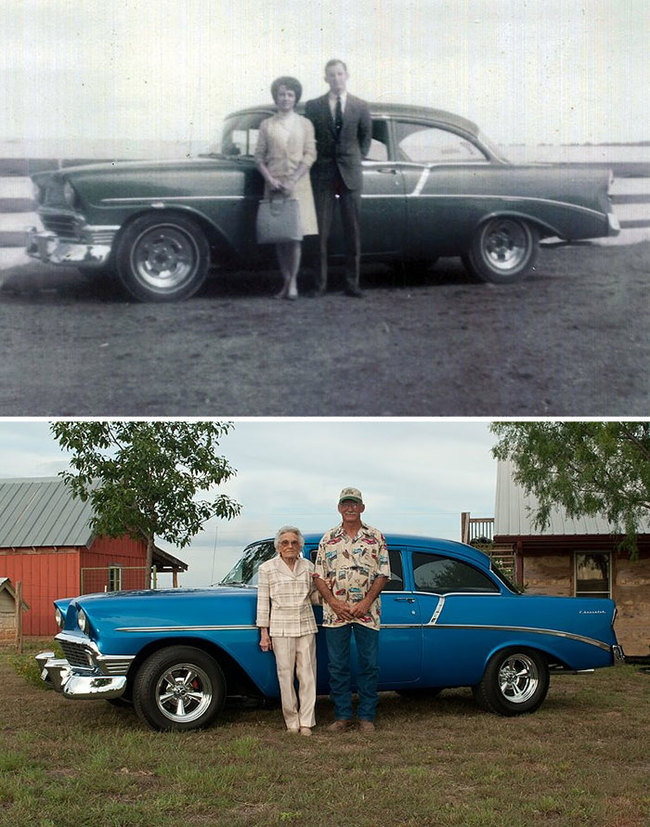 10.) Still together 50 years later (with the same car).