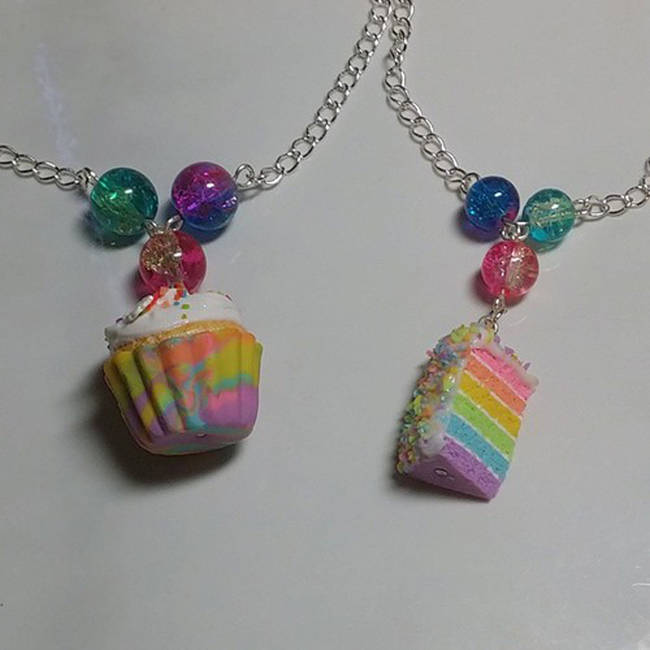 Rainbow cupcake and cake necklaces