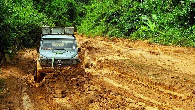 Navigating a muddy road.