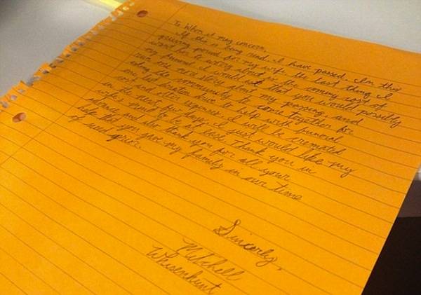 Mitchell Whisenhunt decided to leave behind a collection of over thirty letters, written to his wife, daughter, and others close to him.