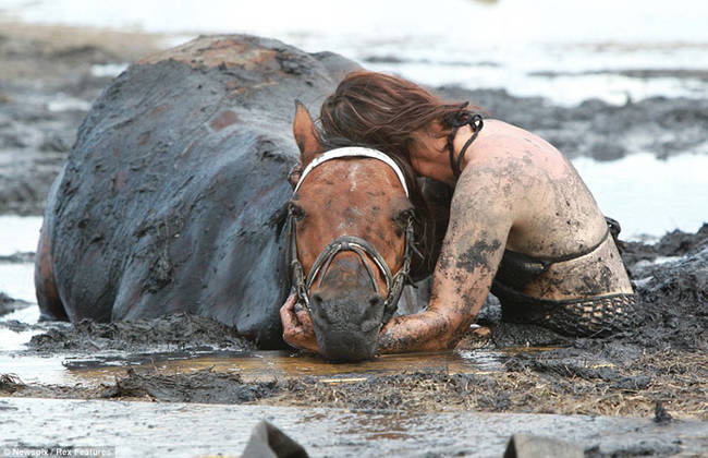 Graham spent 3 hours clinging to the horse as he continued to struggle.