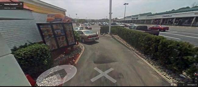 The Google Maps car going through the drive-thru.