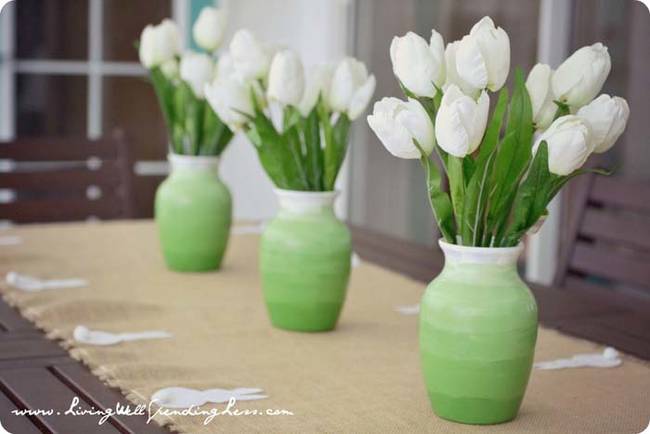 2.) Transform these $1 vases into <a href="https://www.livingwellspendingless.com/2013/04/01/dollar-store-spring-ombre-vases-diy/#_a5y_p=614319" target="_blank">gorgeous centerpieces</a>.