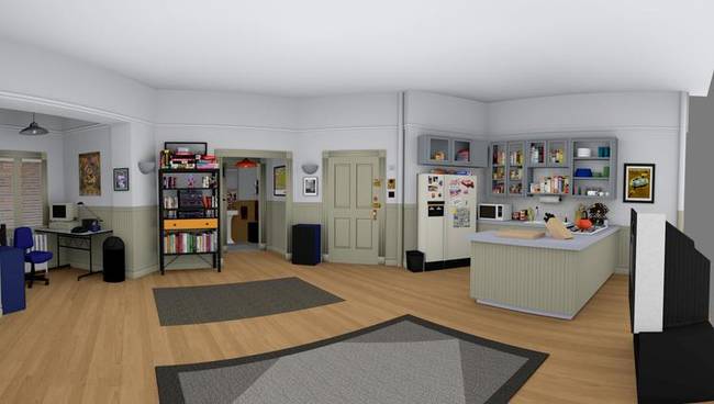 Then came adding the details that would make this project epic. This is a digital model based off of Seinfeld's apartment, and it would be used as a schematic to set up the mini apartment inside of the TV.