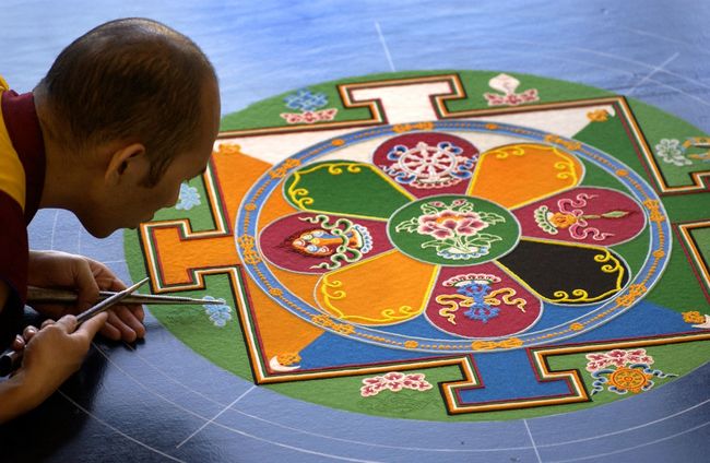 Creating a Sand Mandala is not a solo activity. Typically it is done by a team of monks.