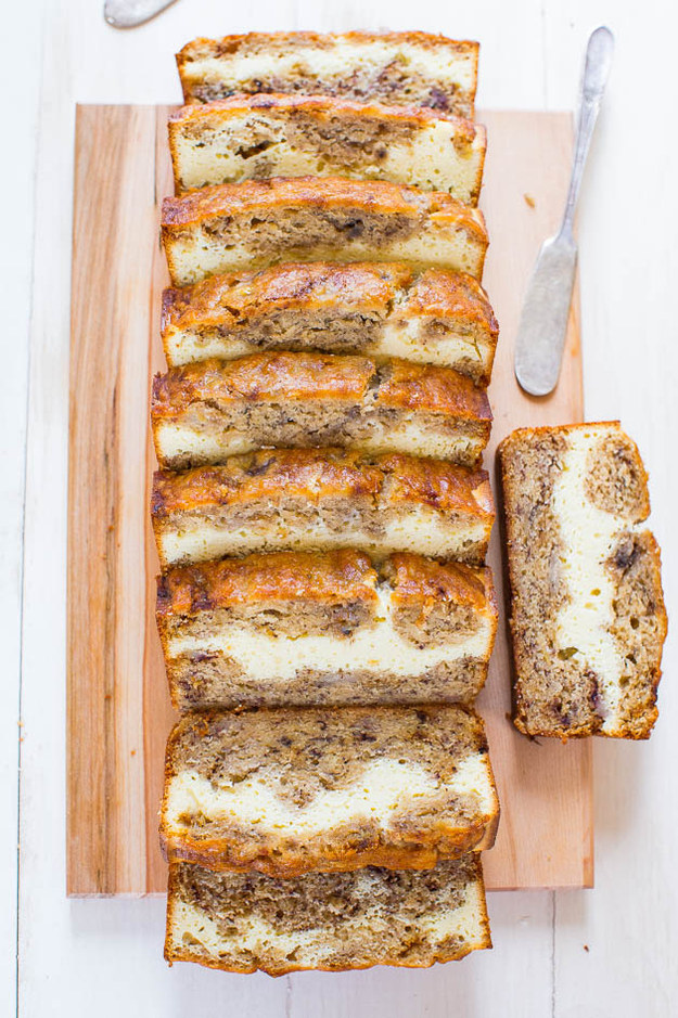 13.) <a href="https://www.averiecooks.com/2014/07/cream-cheese-filled-banana-bread.html" target="_blank">Cream Cheese-Filled Banana Bread</a>