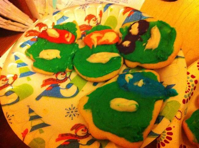 One of the worst decorating jobs ever. Now they look like mutant cookies, or maybe that's the point...