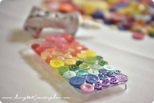 3.) Recycle old buttons and make a colorful phone case.