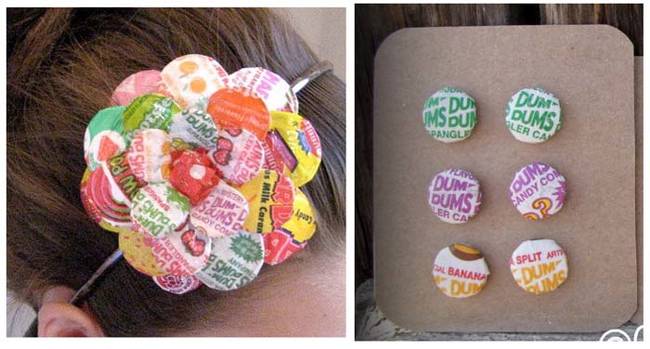 Create brooches, earrings, and more by covering buttons with your favorite candy wrappers.