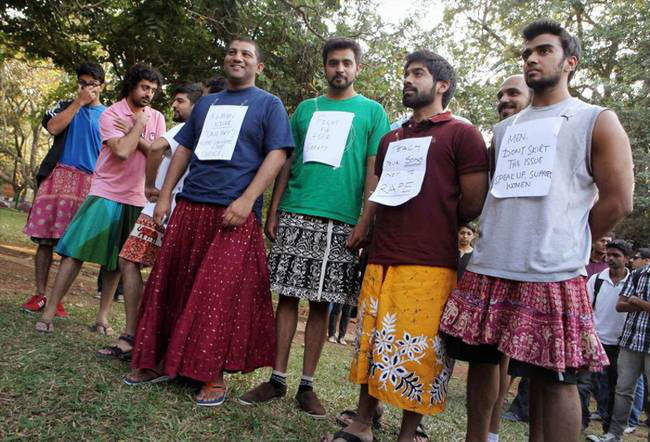 Men in India stand up for women after the government commented saying, "Those who dress immodestly are inviting rape."