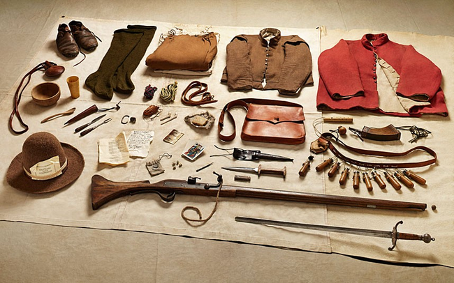 6.) A musketeer's gear from the Battle of Naseby in 1645.