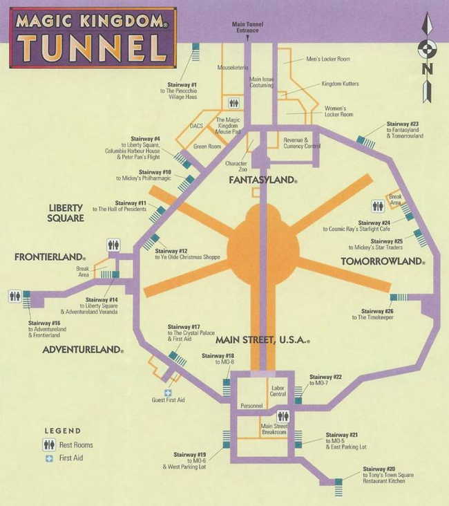 8.) Under the Magic Kingdom there is a secret tunnel system used by cast members and other employees to navigate the park unnoticed.