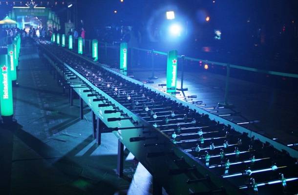 A foosball table, designed to be used by 100 players, is the world's longest at 131 feet.