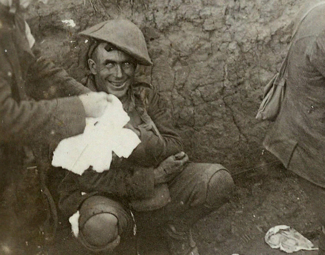 3. Madness - A Shell Shocked soldier in a trench during the Battle of Courcelette in mid-September 1916.