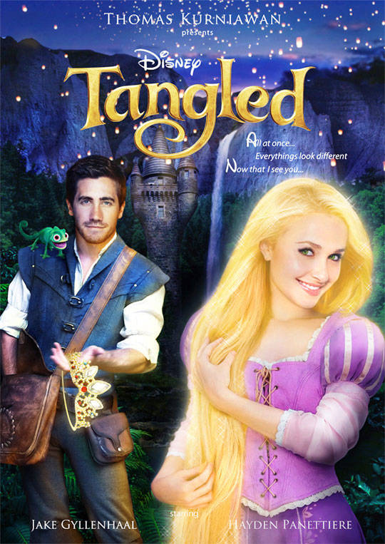 Hayden Panettiere as Rapunzel and Jake Gyllenhaal as Flyn Rider in <i>Tangled</i>