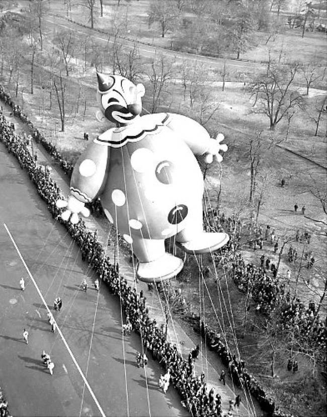 "Mmm...delicious parade goers and gravy!" says the giant creepy clown.