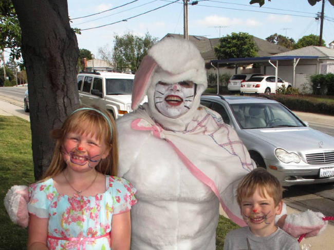 This guy looks like a mix between the Joker and the Easter Bunny.