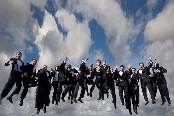 14.) What's more impressive, the jumping or the sheer size of the wedding party?