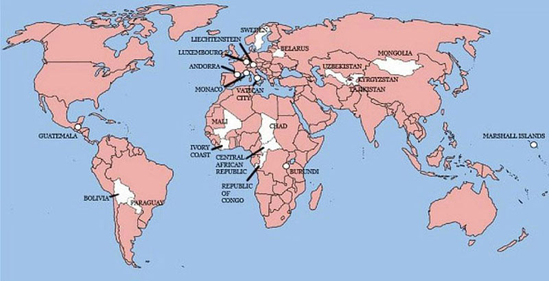 3.) The Only 22 Countries in the World Britain Has Not Invaded (not shown: Sao Tome and Principe)