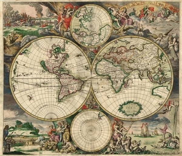 1.) A map of the world from all the way back in 1689.