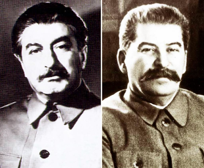 14.) Joseph Stalin (right), and his body double Felix Dadaev (left).