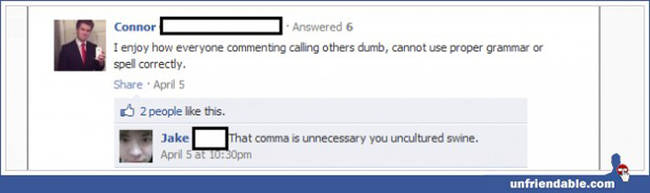 Actually, swines probably know more about commas than this guy.