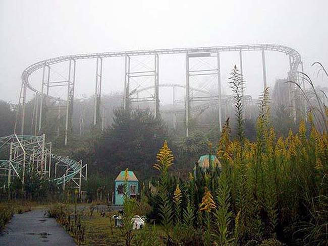 The surrounding forest is slowly reclaiming the park.