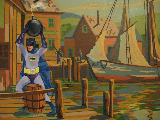 Batman is really making this peaceful port scene intense.