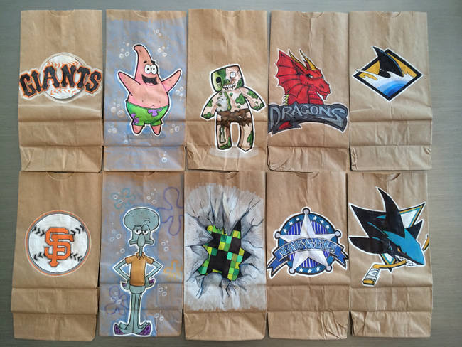 Here's a collection of different paper bag drawings. Kudos for the drawings of Squidward and Patrick.