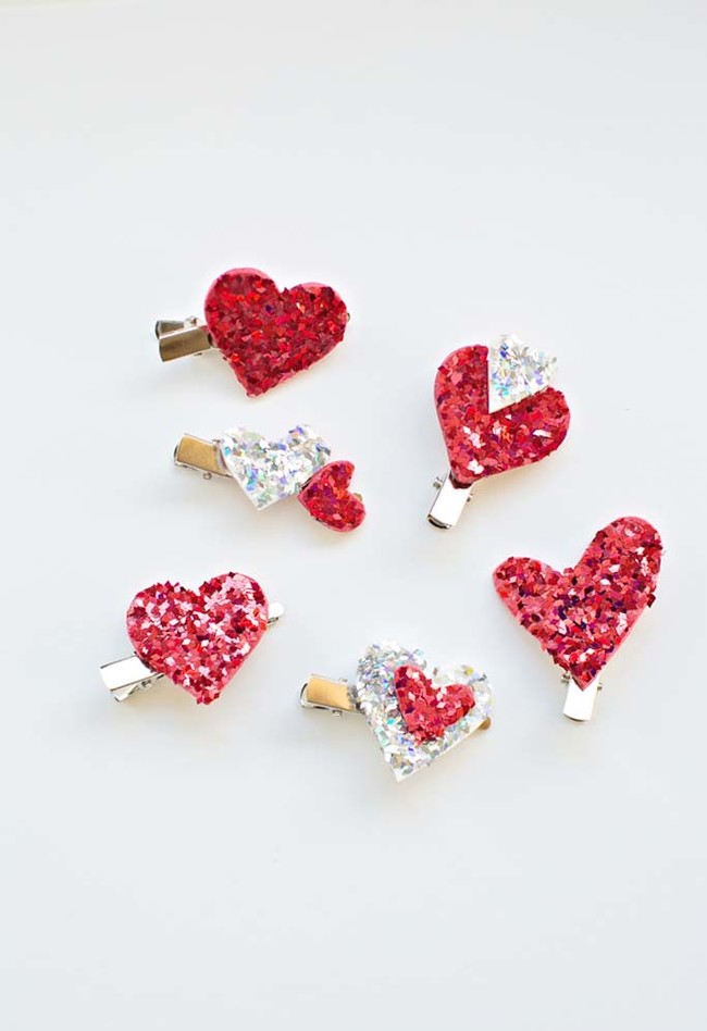 Glitter Heart Hair Clips