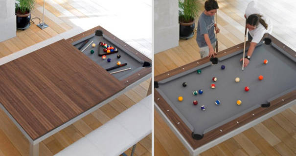 A dining room table that turns into a pool table