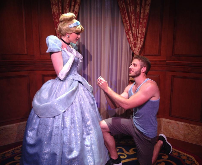 He hit up Cinderella, Ariel, Rapunzel, Jasmine, and even Gaston, before finally proposing to Tinkerbell.