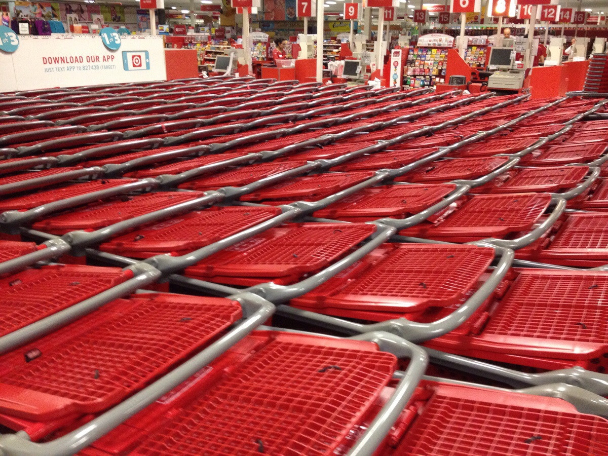 16. Shopping carts stacked together nicely.