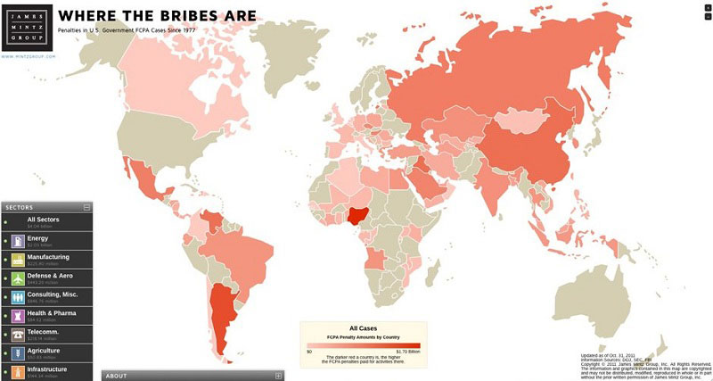 20.) Map of Countries with the Most Violations of Bribery