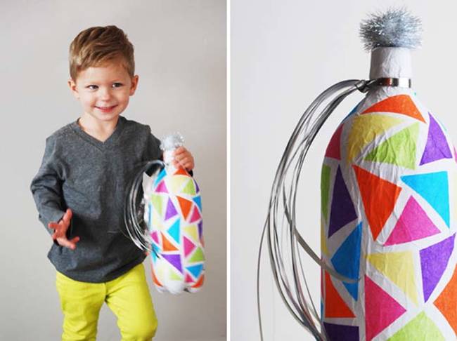 9.) Kids will love crafting a noisemaker out of an old soda bottle.