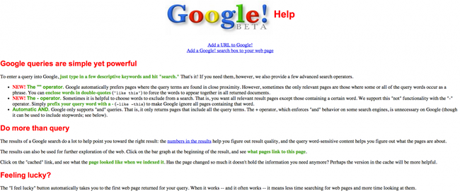 By December 1999 the Google Beta was the homepage. Here's what the about page looked like.